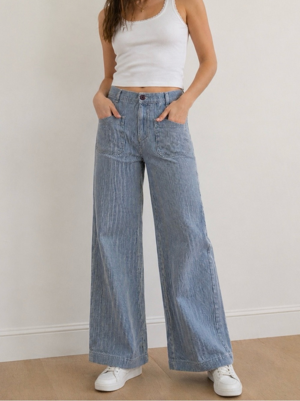 Doen Blue Striped Wide-Leg Jeans